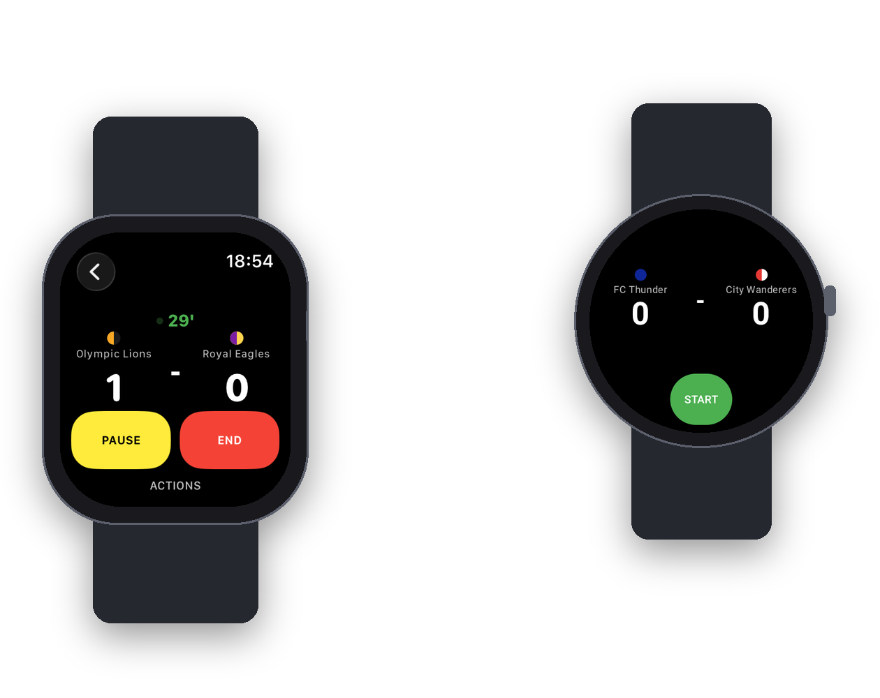 Aplikace 4league pro hodinky na Apple Watch a Wear OS během živého zápasu
